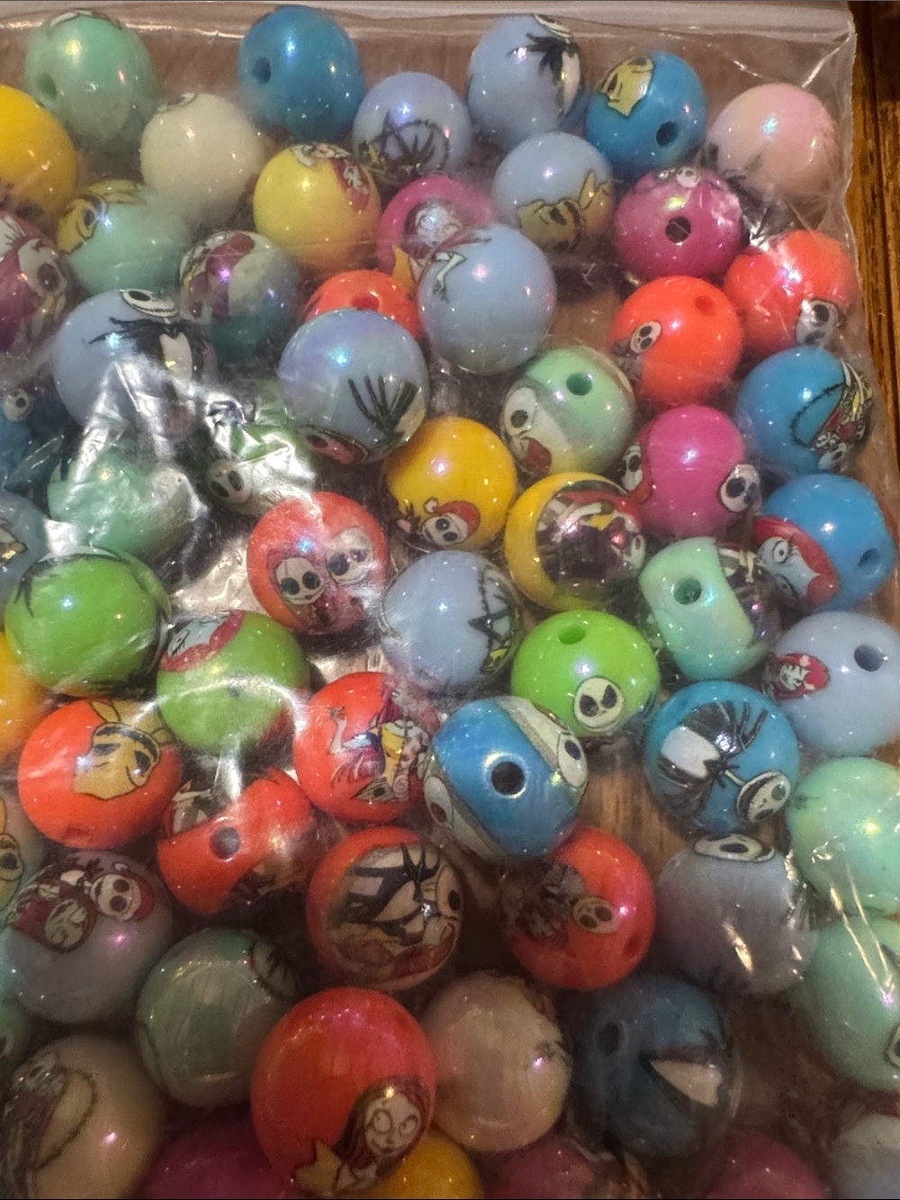 Assorted Nightmare Before Christmas  Colorful Printed Round Beads 20 pieces